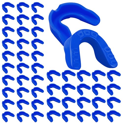 Frienda 50 Pcs Football Mouth Guards Bulk Youth Football Mouthpiece Sports Athletic Mouthguard Teeth Guard for Hockey Karate Basketball Boxing Lacrosse Rugby - color: Blue
