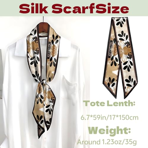 Head Hair Scarf Neck Silk Feeling Scarves Long Thin Satin Fashion Handbag Cute Decoration Women Girls 59 * 6.7'' - color: O-12-leaf