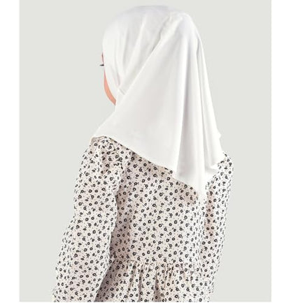 Modefa Islamic Girl Child Practical Amira Hijab Two Piece Muslim Scarf & Bonnet - Instant Easy Hijab - color: White