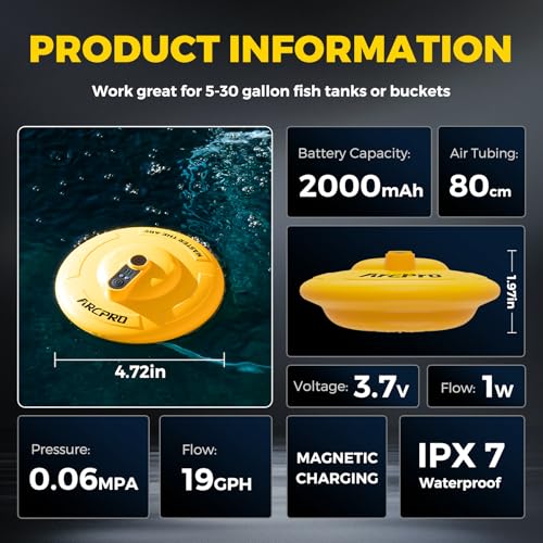 Floating & Rechargeable Bait Bucket Aerator, IPX7 Waterproof with Magnetic Charging, Ultra-Quiet Bubbler for Live Minnows, Portable Aerator for Fishing