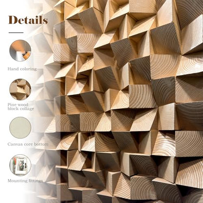 BrightA Large Abstract Wood Art, Handcrafted Triangular Blocks in Warm Brown Tones, Statement Piece for Spacious Wall 31.5"x63" - color: Dark brown + Grayish brown + Black, size: 31.5"x63"