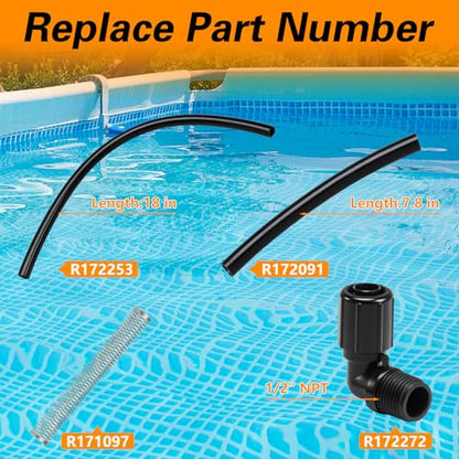 Pool Chlorinator Parts, 1/2" NPT 90-Degree Tube Connector, 5/8" OD Tube, Tube Support Compatible with Pentair Rainbow Auto Feeder/Chlorinator Model 320 322 Replace#: R172272 R172091 R172253