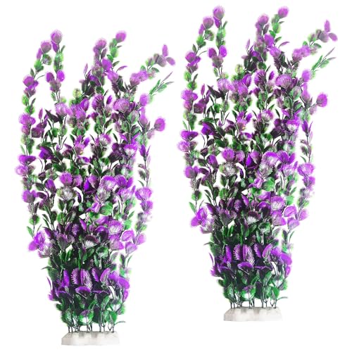 Hamiledyi Purple Green Serrated Leaf Tall Aquarium Plastic Plants Artificial Fish Tank Plant Aquarium Decor Extra Large Lifelike Aquatic Plant Suitable for Saltwater and Freshwater 27.5-inch Tall 2Pcs - color: B*2 Pcs, size: 27.5 in
