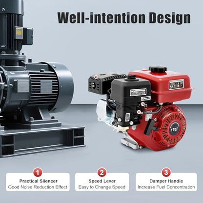 4-Stroke 7.5HP Gas-Powered Engine, 212CC Gas Powered Engine with Large Fuel Tank High-Precision Carburetor and Low Oil Alarm Light, Forced Air Cooling System Pull Start Portable Gas Engine - size: 7.5HP 212CC RED