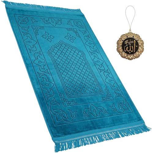 Modefa Muslim Velvet Padded Prayer Rug (31.5 x 47, Mihrab Turquoise) - color: Mihrab Turquoise