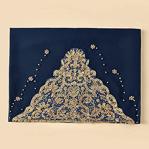 Women Fashion Chiffon Muslim Head Scarf Arabic Hijab Long Scarf Wrap - color: Beading Dark Blue