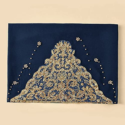Women Fashion Chiffon Muslim Head Scarf Arabic Hijab Long Scarf Wrap - color: Beading Dark Blue