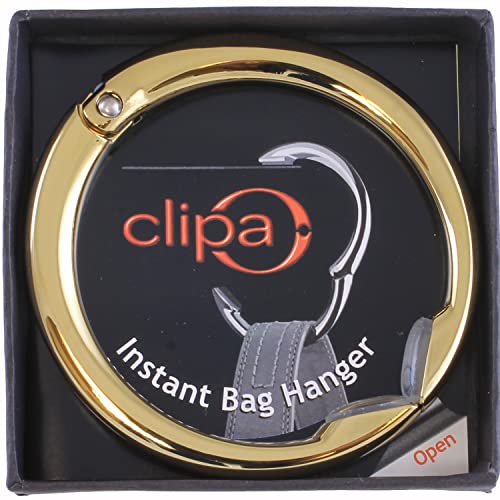 Clipa Bag Hangers The Ring that Opens into a Hook, Closes Automatically | Holds 33 lbs, Needs only 1/2" to Hang a Bag, Easy to Use with One Hand, in 9 available styles, 3 yr Warranty - color: Polished Gold