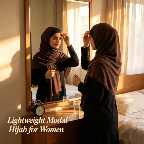 Hijab Scarf for Women, 3PCS Set with Undercap and Hijab Clip Lightweight Modal Muslim Head Wrap Scarf for Daily - color: Sy10-coffee Hijab+black Undercap