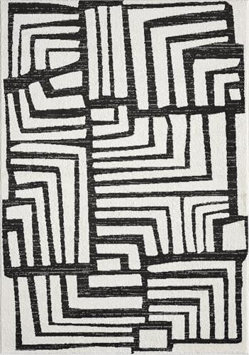 Abani Nomad Cream & Grey Area Rug 4' x 6' for Living Room, Bedroom - Geometric Box Design - Durable & Easy to Clean - size: 4x6