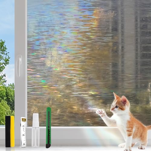 Decorative Stained Glass Window Film, Privacy Film for Glass Windows Rainbow Window Cling Colored Window Film Energy Saving, Perfect for Home and Office, Laser Rhombic Brown, 17.5 Inch X 6.5 Feet - color: Laser Rhombic Brown, size: 17.5 Inch X 6.5 Feet
