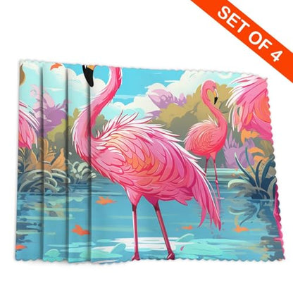 Placemats Set of 4 Heat Resistant Flamingo Bird Place mat for Dining Table Non-Slip Table Mats Desktop Protection Pad Washable Place Mats for Kitchen Dining Outdoor - color: Flamingo Bird