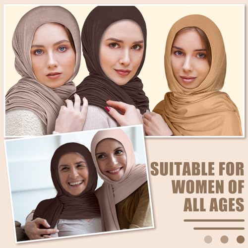 Vabean 4 Pcs Instant Hijab for Women Jersey Hijabs Pinless Ramadan Islamic Muslim Head Wraps Premium Head Scarf Shawl turban - color: Vanilla, Camel, Dark Ginger, Dark Brown