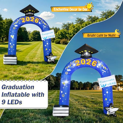 Lewondr 10FT Graduation Inflatable Outdoor Decorations, Inflatable Arch Class of 2026, Blow up Yard Decoration with 9 LED Lights for Graduation Party, 2026 Grad Decor for College High School - style: Arch