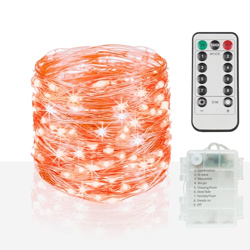 suddus Halloween Lights Battery Operated, 33ft 100 LED Orange String Lights for Outside Decorations Waterproof, Fairy Lights with Timer and Remote for Party, Yard, Outdoor, Tree, Wedding, Rroom Decor - color: Orange, size: 100LED