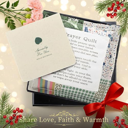 SURDOCA Prayer Quilt with Cross Inside & Greeting Card, Handmade Pocket Prayer Quilt in Gift Box, Christian Get Well & Encouragement Gift for Women & Men
