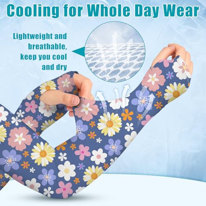 Bebila Gardening Sleeves for Women Farm UV Sun Protection Anti-Scratch Cooling Sleeves with Thumb Hole Arms Cover Outdoors - color: Deep Blue Flower