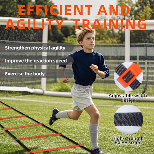 Sunbaba Agility Ladder Speed Training Equipment Set with 20ft Agility Ladder,4 Hurdles,12 Cones,Jump Rope,Running Parachute-Ideal Training Equipment for Youth Adults in Soccer Football Basketball