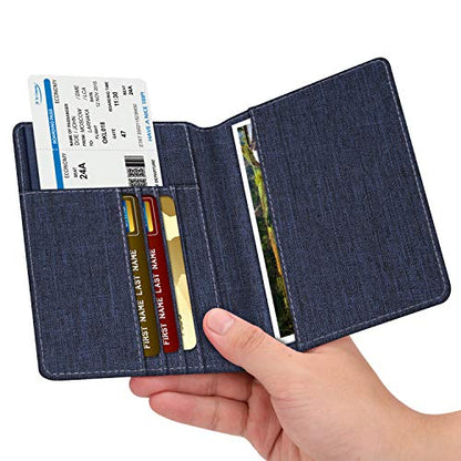 FINTIE Passport Holder, Slim Travel Wallet RFID Blocking Card Case Cover - color: Dark Blue