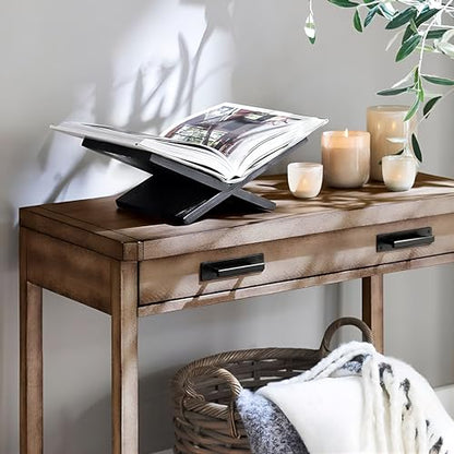 Honygebia Solid Wood Book Stands - Cross Frame Black Oak Wooden Book Holder, Open Bookstand for Display and Reading, Suitable for Art, Bible, Cookbook, Easel, Magazine, Textbooks - color: Black