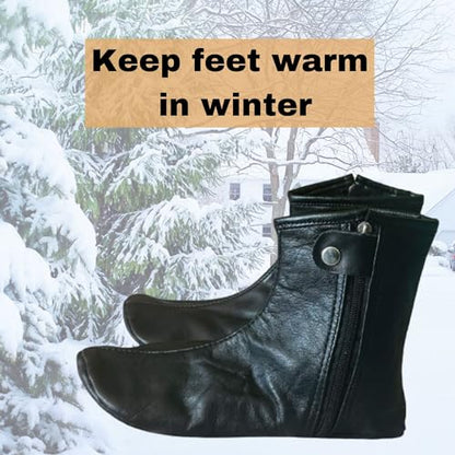Black leather socks for men women, Unisex Water-Resistant, zipper Muslim Socks Khuffian, Hajj & Umrah