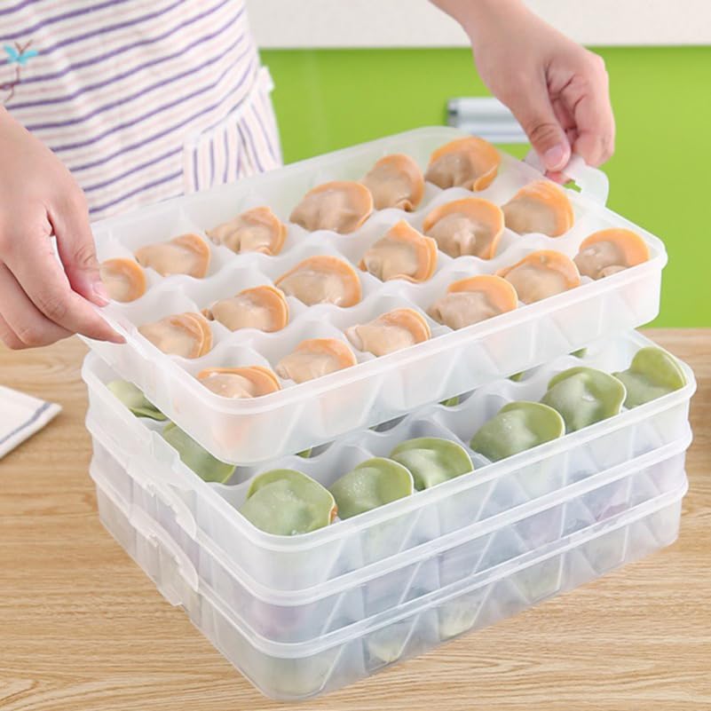 Zerodeko Food Storage Container Dumpling Organizer Stackable Portable Freezer Storage Containers Food Storage Box for Kitchen and Fridge (Transparent)