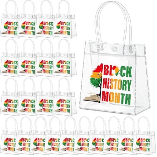 Aliceset 24 Pcs Black History Month Gift Bags with Handles Bulk Clear PVC African Favor Bags Plastic Gift Wrap Totes African Party Gifts Bulk for Bhm Mlk Day Supplies(6.31"x 5.91"x 3.15") - style: Black History Month