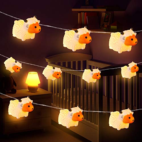 AceList Children's Kids Room Cute Animal Painted Little Sheep 10 LED String Lights for Holiday Lights Wall Window Tree Decorative Lights Party Yard & Garden Kids Bedroom Living-Room Dorm Decor - color: White Lamb, size: 10-Light