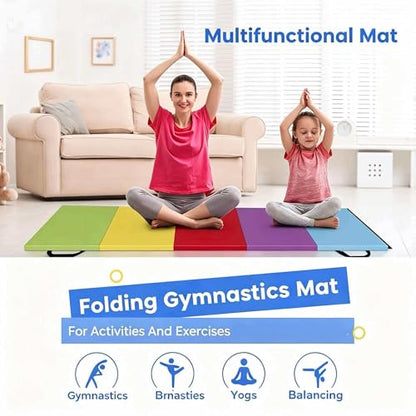 ZENY Folding Gymnastics Mat, 5-Panel Gym Mat Tumbling Mat with Carry Handles for Home Workouts, Yoga and Play, 77''x30''x1.4''