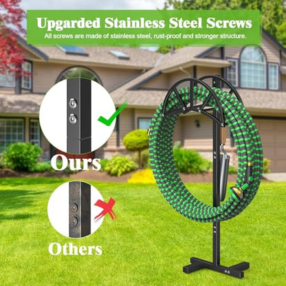 Mr IRONSTONE Heavy Duty Freestanding Garden Hose Stand With 4 Ground Spikes, Upgraded Stainless Steel Hardware Water Hose Holder, Black