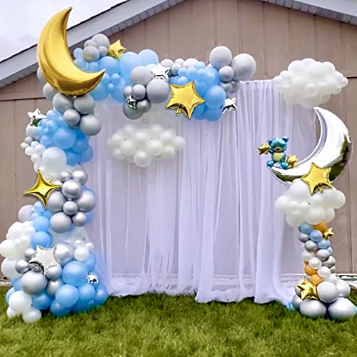 54Pcs Star Foil Balloons Moon Foil Mylar Balloons Kit with 50Pcs Gold Star Balloons and 4Pcs Large Moon Foil Balloons for Baby Shower Christmas Anniversary Engagement Wedding Birthday Party Decoration - style: Gold Moon Star Balloons