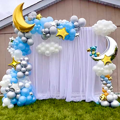 54Pcs Star Foil Balloons Moon Foil Mylar Balloons Kit with 50Pcs Gold Star Balloons and 4Pcs Large Moon Foil Balloons for Baby Shower Christmas Anniversary Engagement Wedding Birthday Party Decoration - style: Gold Moon Star Balloons