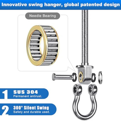 6Pcs Heavy Duty Swing Hangers with Bearings Swing Hooks for Wood & Metal Beams Stainless Steel Swing Hardware Bolts for Hanging Swings Chair Hammock Aerial Yoga Porch Swing 5" X M2/5", 1500LB Capacity - color: 6 pack - 5"