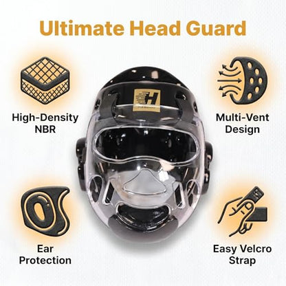 Taekwondo Headgear Karate Headgear with Removable mask for Sparring Partner Muay Thai Taekwondo Karate MMA Training Youth Adults - color: black, size: Medium