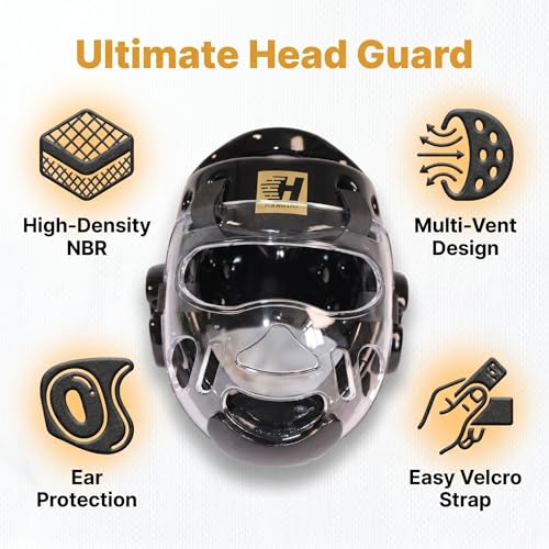 Taekwondo Headgear Karate Headgear with Removable mask for Sparring Partner Muay Thai Taekwondo Karate MMA Training Youth Adults - color: black, size: X-Large