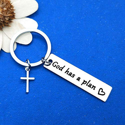Dabihu Christian Gift Keychain Religious Gift Bible Verse Keyring Baptism Christmas Easter Birthday First Communion Gift - color: God Has a Plan Silver Keychain
