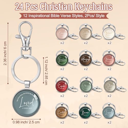 Equsion 24 Pcs Christian Keychain Gift Bulk Mini Bible Keychains with Verse Religious Keychain Gifts for Church Bible Study Group (Xmas) - color: Xmas