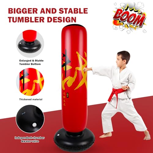 Onirii 66 Inch Kids Inflatable Punching Bag | Large Stable Kids Inflatable Boxing Bag Toy Set with Gloves for Boys & Girls Age 3-12 for Taekwondo,MMA and Practicing Karate - color: HZ Zhan