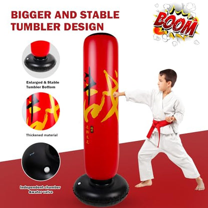 Onirii 66 Inch Kids Inflatable Punching Bag | Large Stable Kids Inflatable Boxing Bag Toy Set with Gloves for Boys & Girls Age 3-12 for Taekwondo,MMA and Practicing Karate - color: HZ Zhan