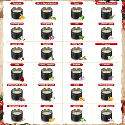 Nuanchu 24 Pack Christmas Scented Candles Gift Set Cartoon Candle for Her Him 2oz Natural Soy Wax Jar Long Lasting Aromatherapy Bulk Favors Set for Christmas Party Home Decor - style: Cartoon