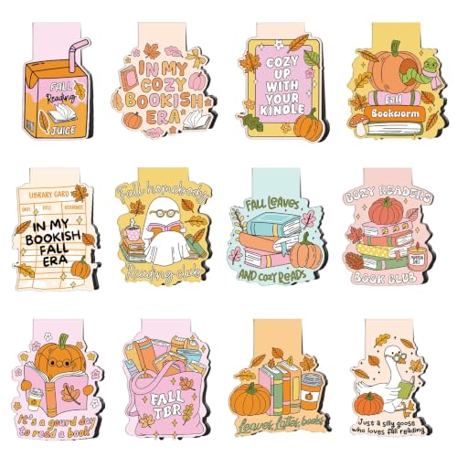 Wxiben Fall Magnetic Bookmarks Gifts - 12 Pcs Autumn Pumpkin Magnet Book Marker Ghost Maple Leaf Bookmark Magnetic Page Clips for Book Lovers Thanksgiving Women Men Reading School Office Supplies - color: Fall