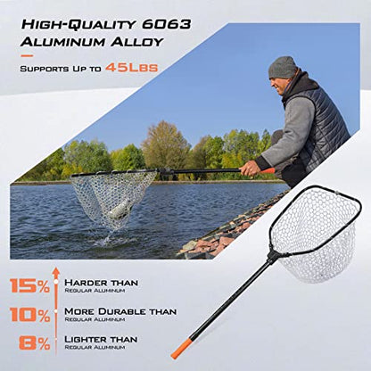 KastKing Brutus Fishing Net, Foldable Extendable Fish Landing Net, Lightweight & Portable Fishing Net with Soft EVA Foam Handle, Holds up to 44lbs/20KG, Fish-Friendly Mesh for a Safe Release - size: 75" Total Length(extendable), style: Silicone Net