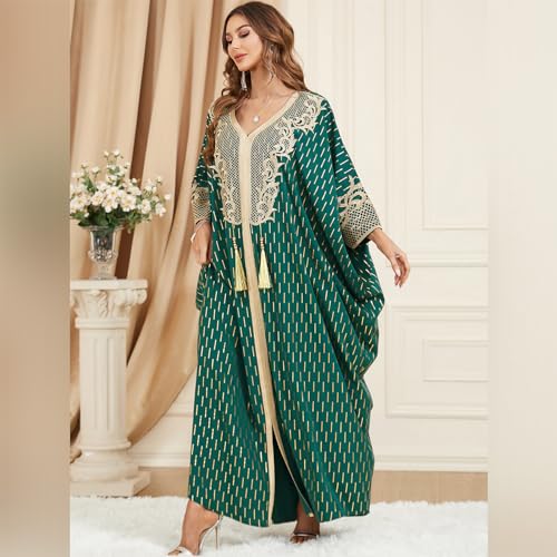 Embroidered Abaya Kaftans for Women Modern Elegant Dubai Moroccan Dubai Kaftan Dresses Abaya for Women Muslim Dress - color: Dark Green
