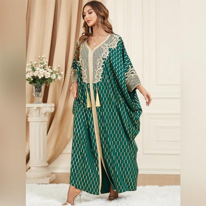 Embroidered Abaya Kaftans for Women Modern Elegant Dubai Moroccan Dubai Kaftan Dresses Abaya for Women Muslim Dress - color: Dark Green