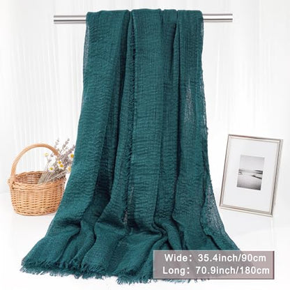 Nydotd Women Summer Cotton Linen Scarf Crinkle Long Beach Shawl Wrap hijab with Fringe - color: Dark Green