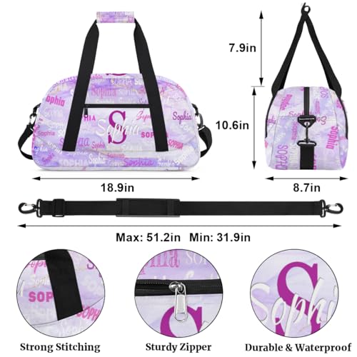 Custom Dance Bag Girls, Duffel Bag Women, Purple Marble Texture | Personalized Name Gymnastics Barrel Ballet Sport Cheerleader Bag - color: Color 19