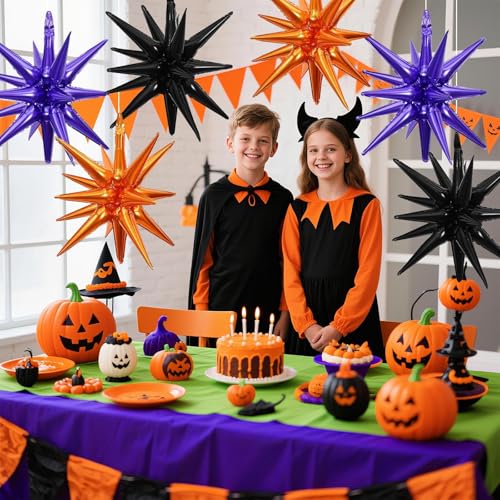Black Orange Purple Star Balloons, 6PCS 22 Inch Foil Explosion Star Balloon - color: Black Orange Purple