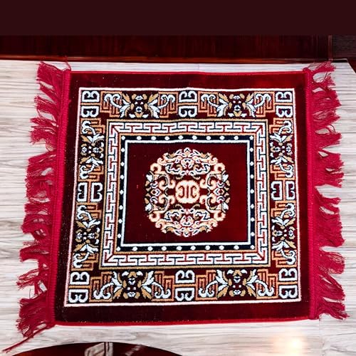 Puja Aasan 20x20 inch Velvet Woolen Pooja Aassan Meditation Cloth Rug Mat Aasanam Carpet Mattress | Soft Prayer Seating Mat for Home Temple, Meditation Worship Cloth Rug for Pooja Rituals Sitting - color: Red, size: 1'8" x 1'8" (Square)