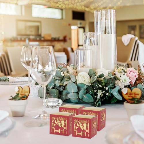 EUBUY 50 Pack Ramadan Treat Boxes, Islam Ramadan Party Candy Boxes, Ramadan Gift Boxes with Ribbons for Muslim Eid Party Supplies, Middle Eastern Festival Favor Boxes - color: golden