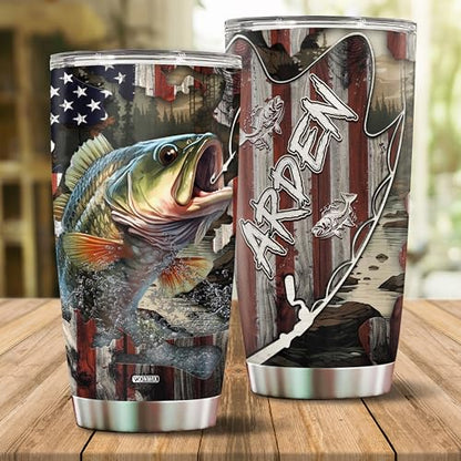 Personalized Fishing Gifts for Men Coffee Cup Travel Mug Water Bottle Tumbler with Lid Gift for Dad Husband Fishermen Christmas Birthday Father's Day Valentine 20oz Stainless Steel Insulated - color: FISHING